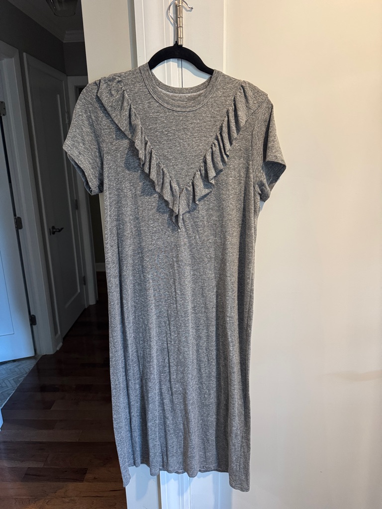 The Great. Grey Ruffle-Trim Midi Dress